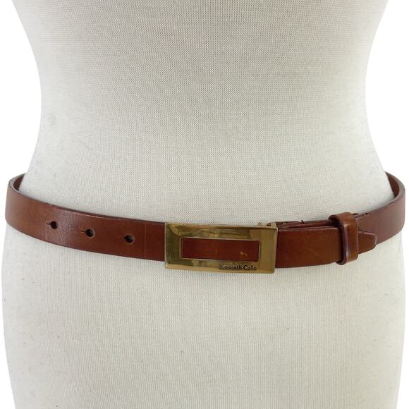 Kenneth Cole Brown Leather Thin Belt Men's Size Medium Preowned - Picture 1 of 4